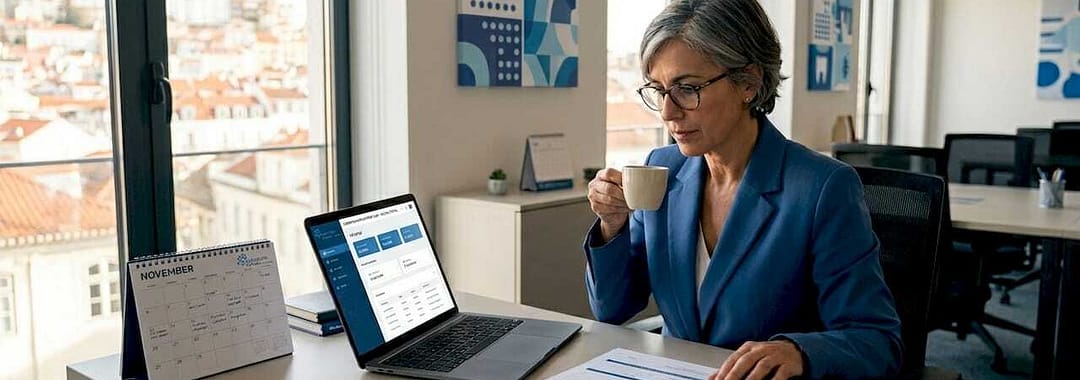 HR manager reviewing onboarding paperwork in Portugal office