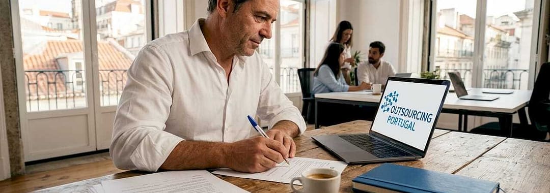 Manager preparing contract in Portugal office