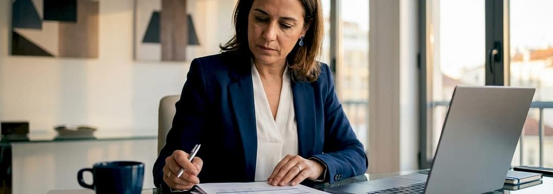 Accountant reviewing payroll compliance papers