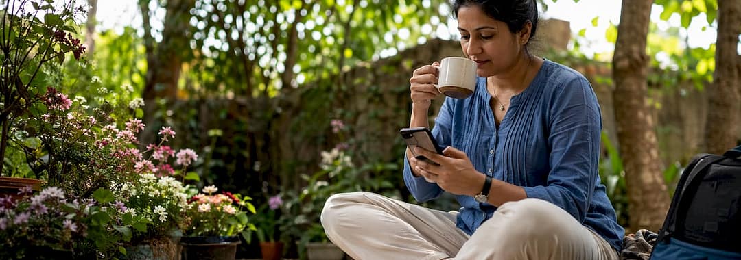 Woman browsing remote job listings at home