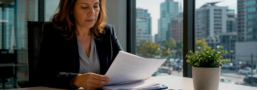HR manager reviewing termination documents in office