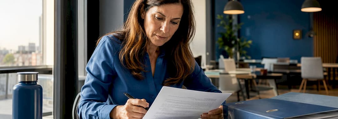 Payroll specialist reviewing Portuguese tax documents