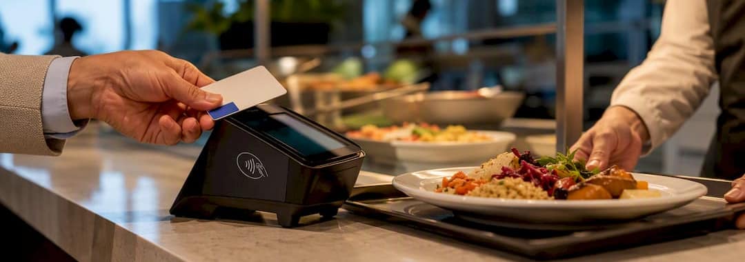 Employee using meal benefit card at cafeteria