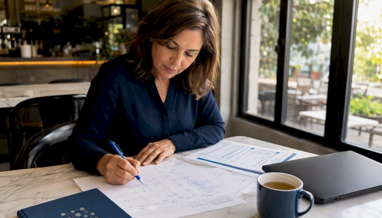 Hands organizing Portuguese payroll onboarding documents