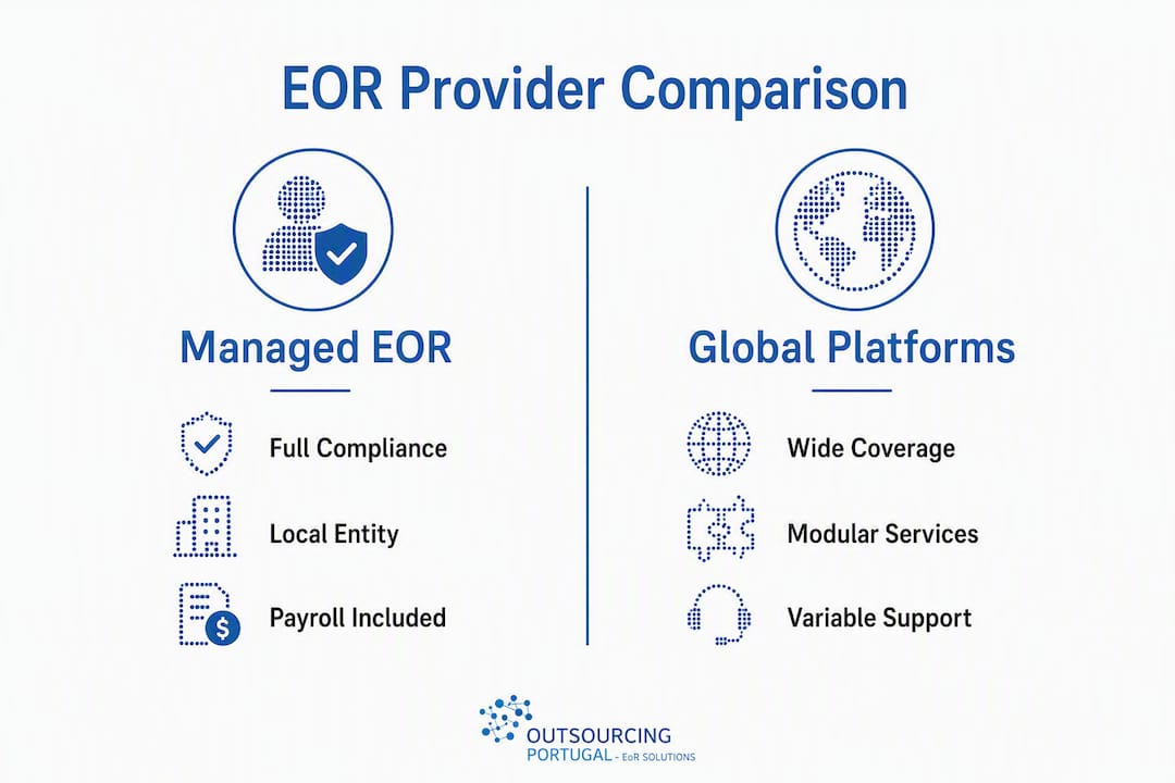 Infographic comparing EOR provider types in Portugal