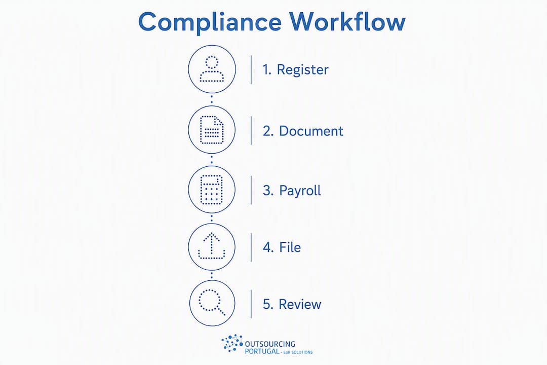 Infographic illustrating compliance workflow steps in Portugal